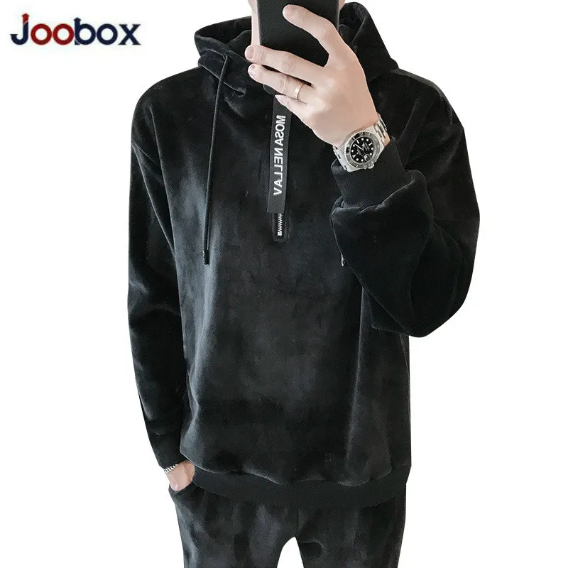 2020 Men Sport Suit Autumn Winter Hooded Sweatshirts+Pants Velvet Sportswear Two Piece Set For Tracksuit Clothing | Мужская одежда
