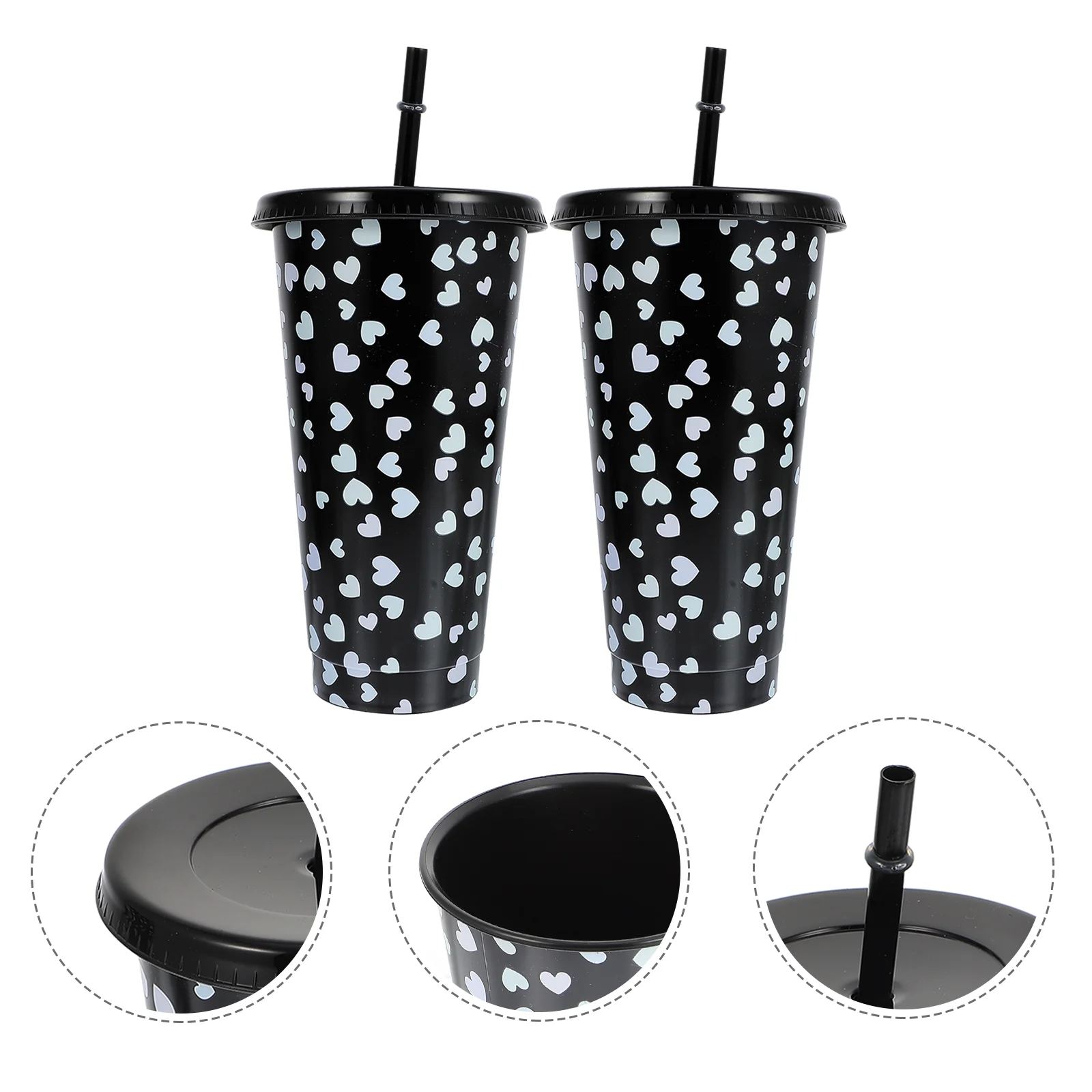 

2pcs Plastic Straw Lid Cups Iced Coffee Cups Color Changing Cups with Lids