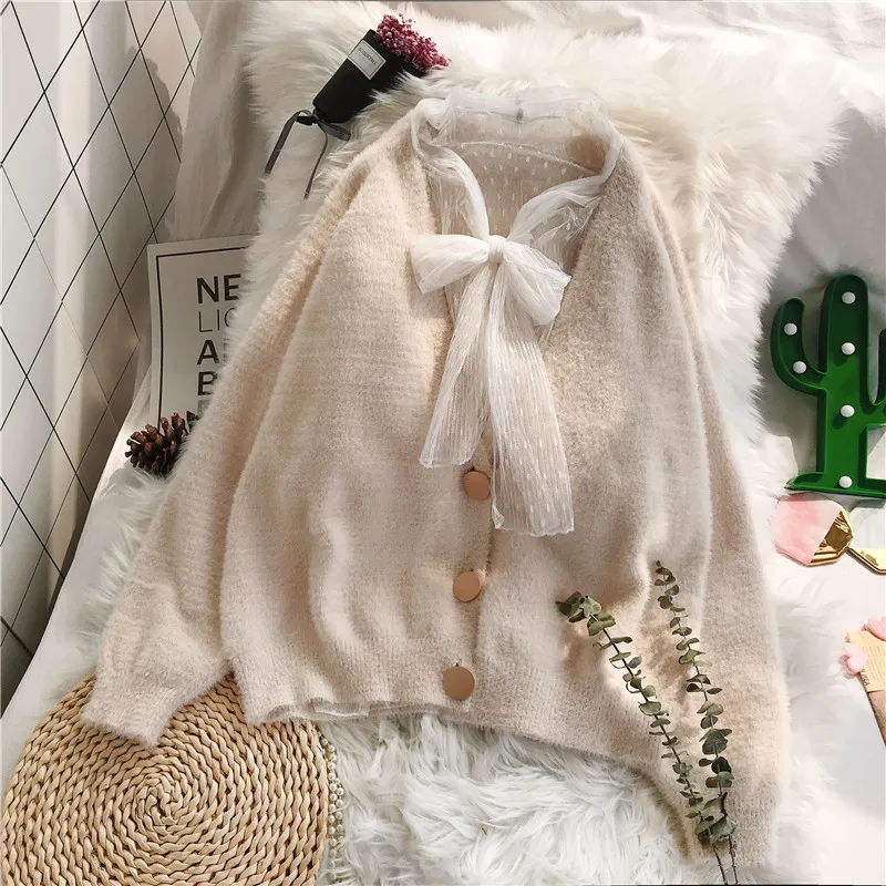 

Однотонный кашемир из флиса женский свитер и кардиган с v-образным вырезом и пуговицами Милая Офисная Женская Элегантная универсальная зим...