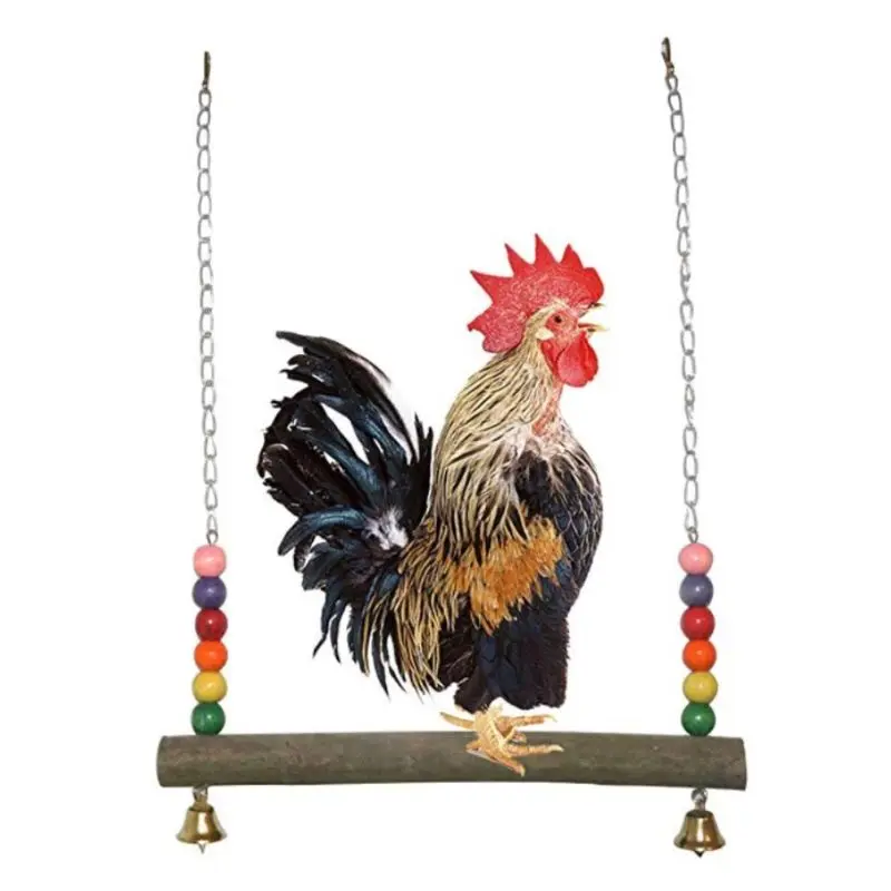 Chicken Swing Wooden Toy Hens Handmade Bird Cage Toys Parrot Macaw Training Stand Holder | Дом и сад