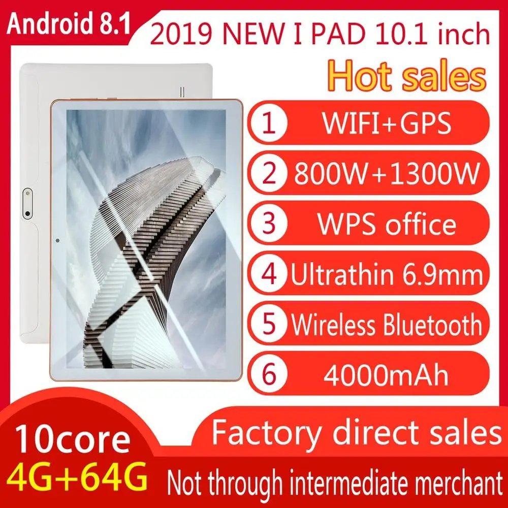 10.1 inch for Android 8.1 plastic Tablet PC 4GB+64GB Ten-Core WIFI tablet 13.0MP Camera