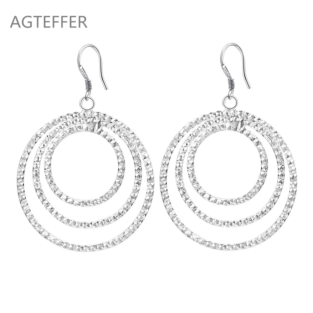 

AGTEFFER 925 Sterling Silver Three Circle Pendant Earring For Women Lady Wedding Engagement Party Fashion Jewelry
