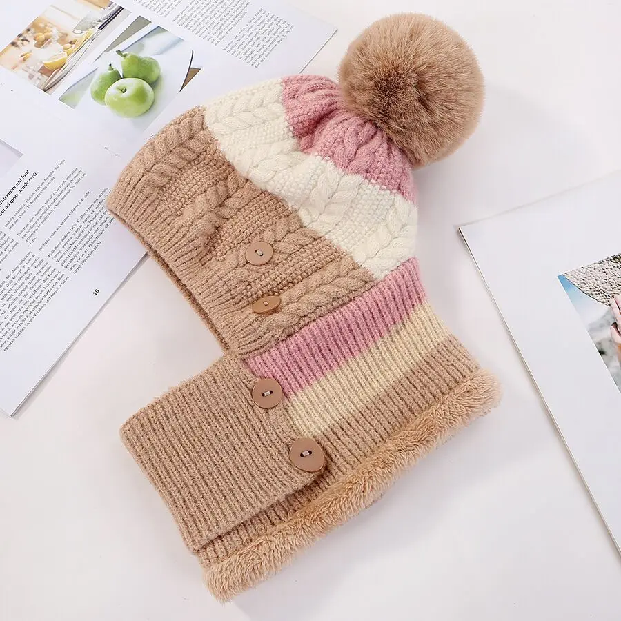 Skullies Beanies, шапка, зимние шапки, женская вязаная шапка, теплая меховая шапка с помпоном для женщин, высокое качество, маска для девочек, Лыжные шапки - Цвет: khaki