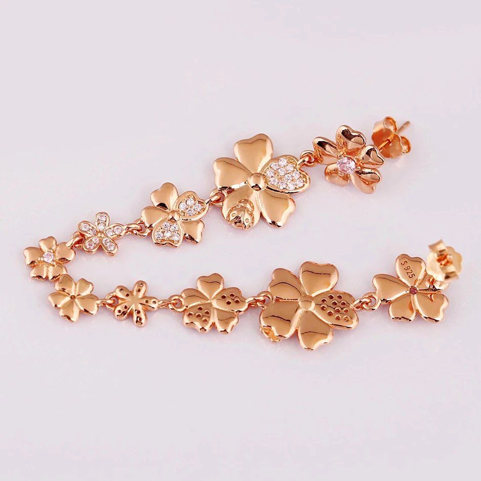 

Authentic S925 Earring Rose Wildflower Meadow Crystals Stud Earrings For Women Wedding Gift fit Lady Jewelry