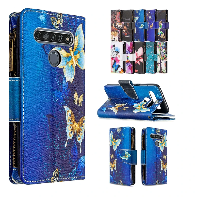 

Luxury Fashion Painted Phone Case For LG K61 K51 K42 Invisible Bracket With Card Slot Lanyard For LG K61 K51 K42 Leather Cases