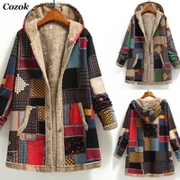 parkas coat women plush casual loose hooded coat mixed color patchwork winter jackets for women 2021oversized hoodie