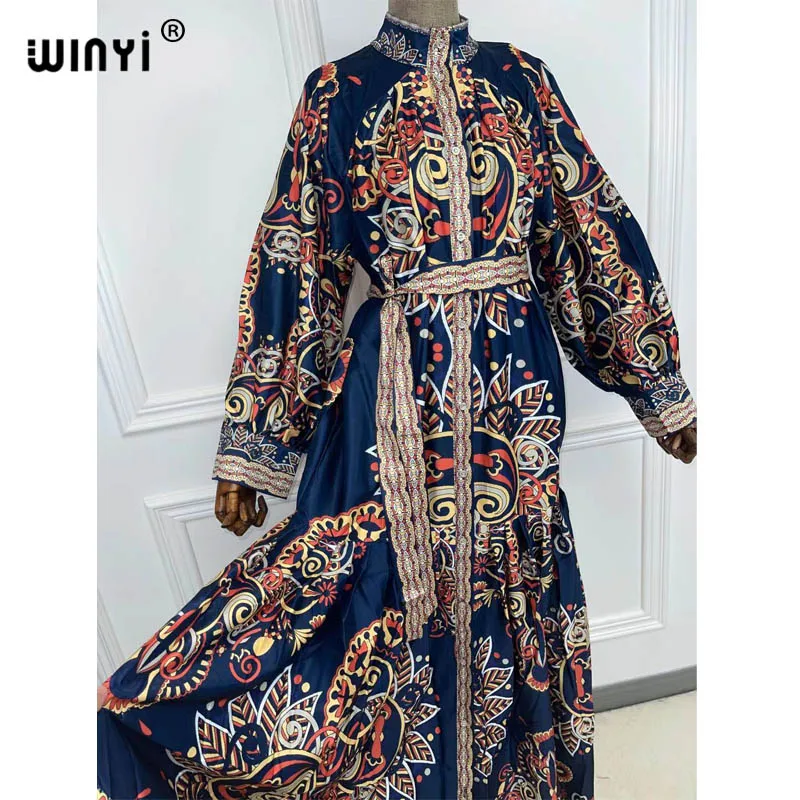 

WINYI Women Fashion Long Sleeve Maxi Dresses Cardigan bohemia rayan vestidos de fiesta musulman ensembles Elegante vestido