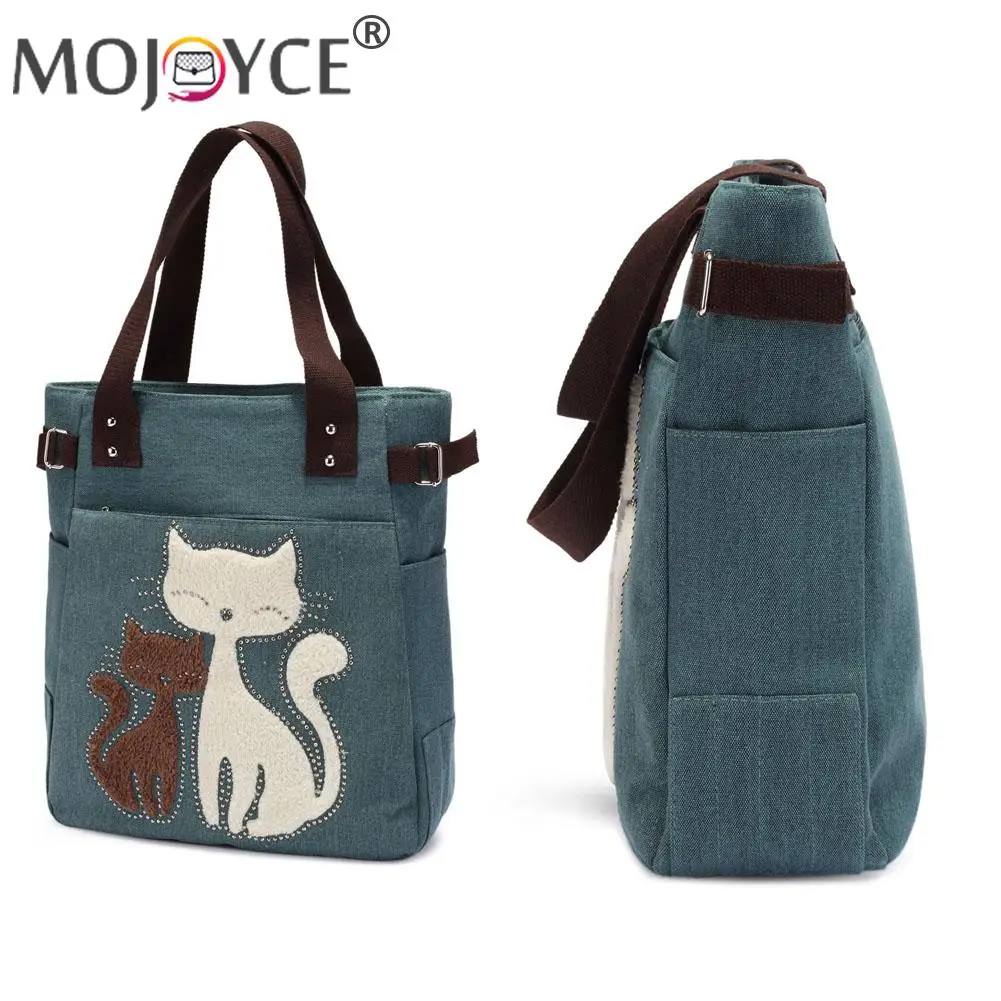 Холщовая женская сумка с мультяшным принтом кошки милая дамская сумочка-тоут