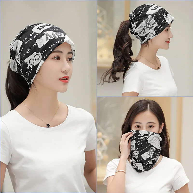 

New Female Street Print Artist Letter Multifunction Hat for Women Casual Turban Headwear Hip Hop Cap Girl Beanie Hats Headscarf