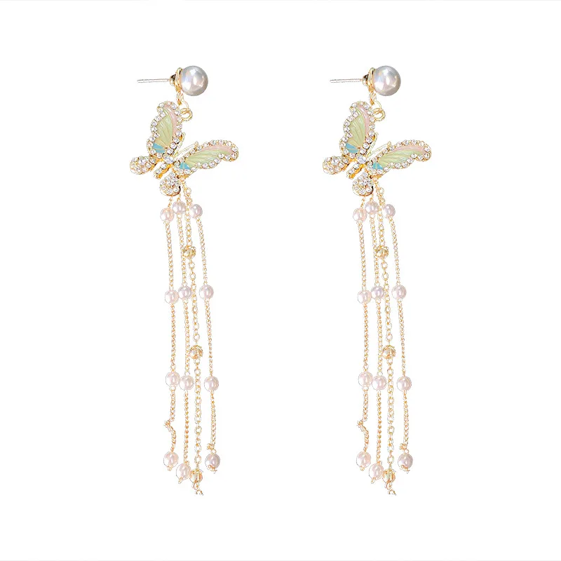 Модные дизайнерские ювелирные изделия NPKDS длинные серьги-бабочки с кристаллами и