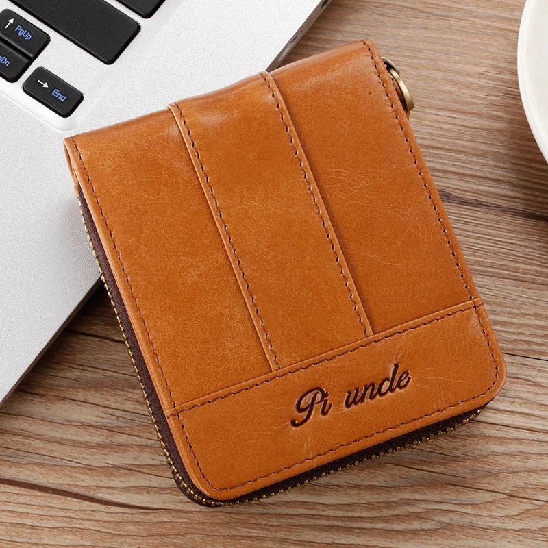 PI UNCLE 2022 100% Genuine Leather Men Wallet Coin Purse Small Card Holder PORTFOLIO Portomonee Male Walet Pocket Coffee Money | Багаж и