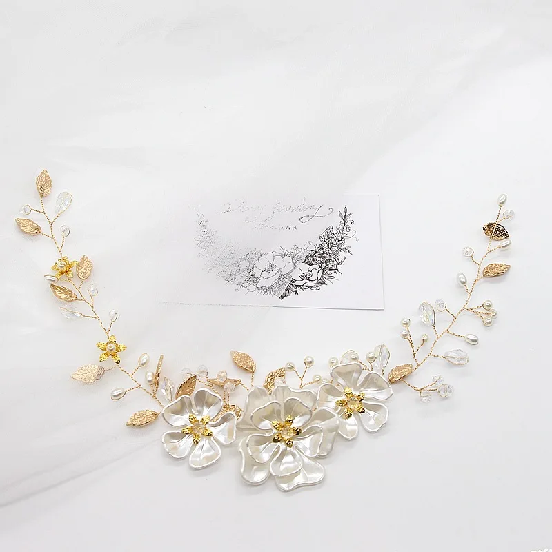 Элегантный свадебный обруч с жемчугом и белым цветком для волос подарок 2019 |