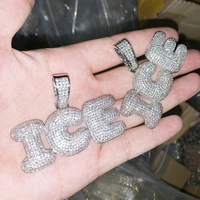 iced out letter ice pendant necklace silver gold color 3a cubic zirconia paved with 4mm tennis chian men women hip hop jewelry