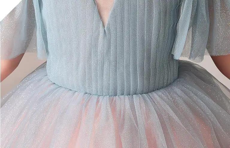 Блестящее платье с цветочным узором для девочек на свадьбу Драпированное Платье