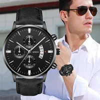 men watch fashion sport wrist watch alloy case leather band watch quartz business wristwatch calendar clock gift