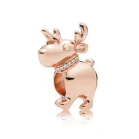 genuine 925 sterling silver bead happy reindeer charm clear cz bead fit women pan bracelet necklace diy jewelry