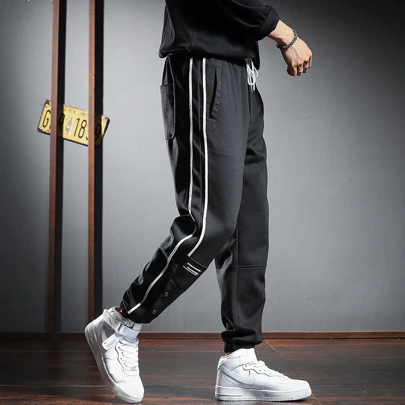 Штаны спортивные мужские с полосками сбоку мешковатые на осень | Мужская одежда