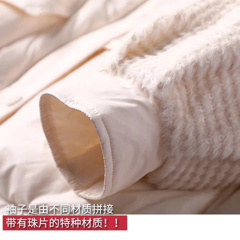 

SHUCHAN Women Coats and Jackets Winter Thin Zipper Solid 90% White Duck Down Woman Parkas for Fur Collar Jacket Detachable