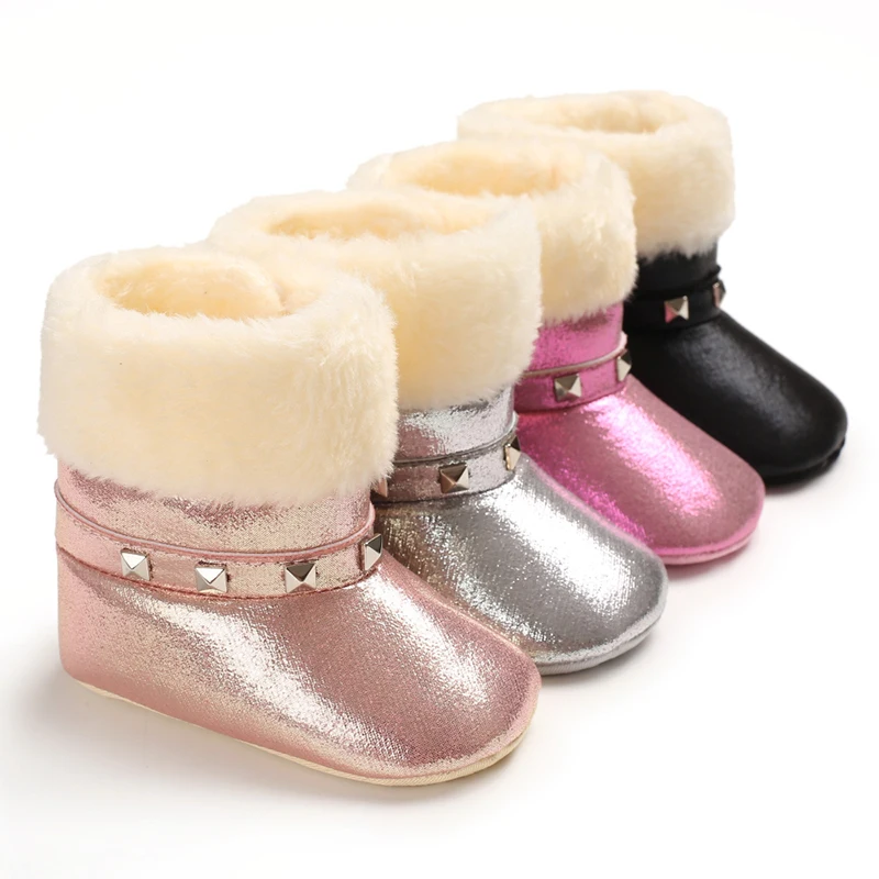 

0-18M Infant Newborn Baby Girl And Boy Winter Snow Boot, Solid Color Thick Boot with Nonslip Rubber Sole