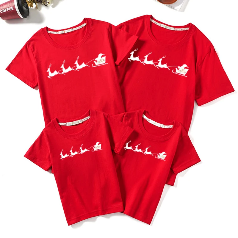 

Mother Daughter Cartoon Printed Cotton Clothes Christmas Family T-shirt Adult Kids T-shirt Girls Boy Mom Dad T-shirt