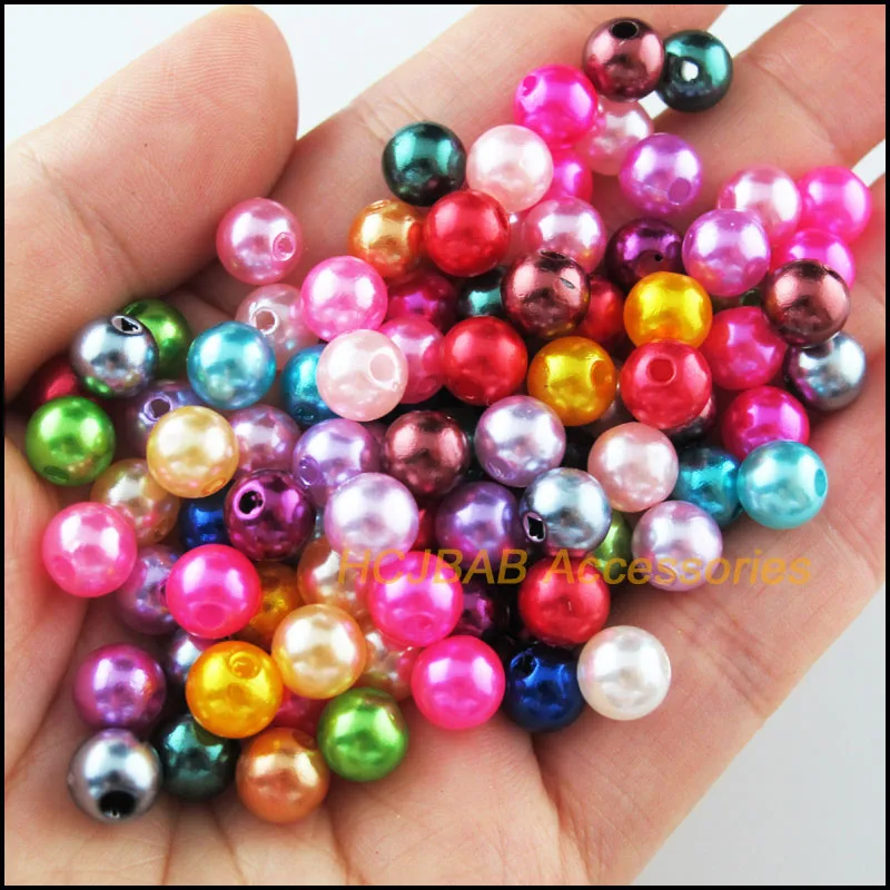 

120Pcs Mixed Acrylic Plastic Round Pearl Spacer Beads Charms 8mm