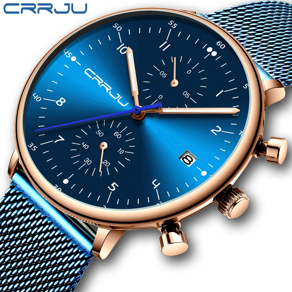 

Relogio masculino CRRJU Лидирующий бренд, роскошные мужские наручные часы из нержавеющей стали, мужские водонепроницаемые кварцевые часы с хронограф...