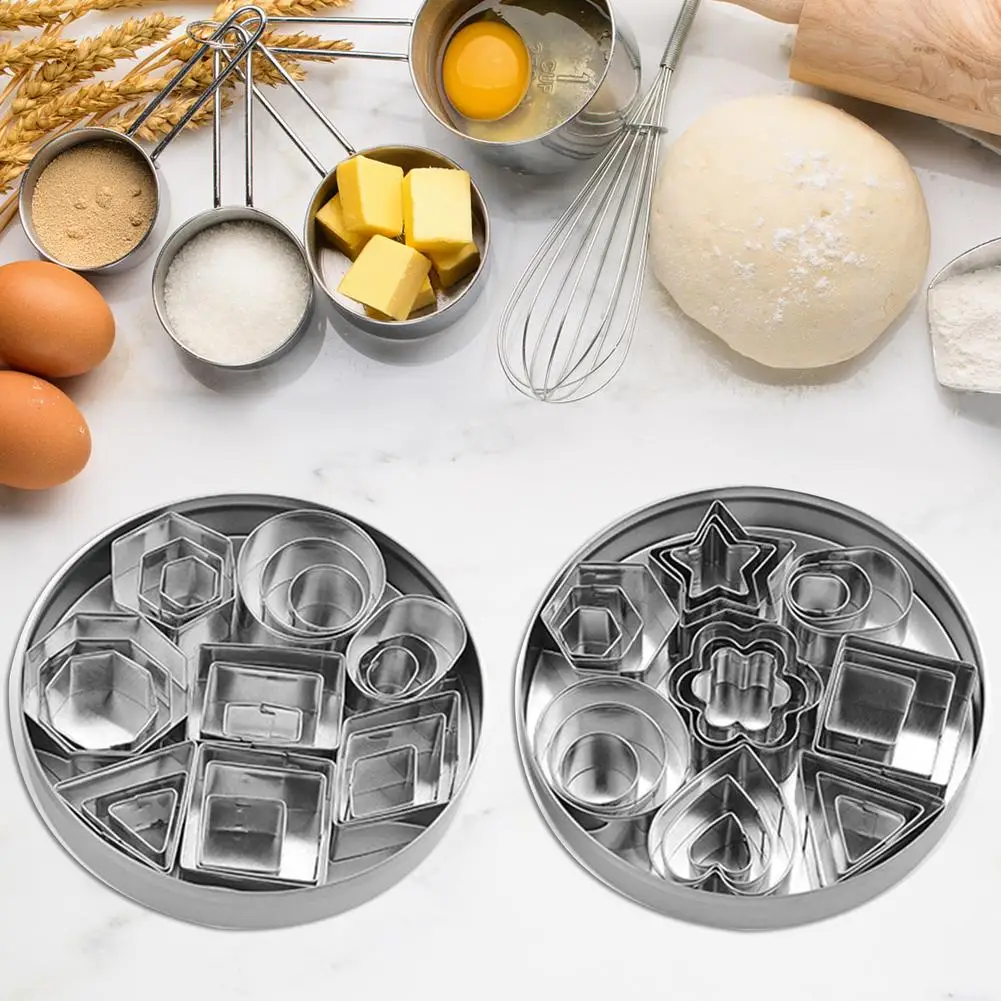 

24pcs Biscuit Mold Geometric Shape Stainless Steel Baking Cake Mould DIY Home Family Biscuit Stamp Embossing Tools