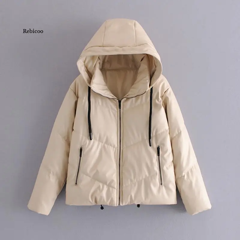 Женская модная Толстая Теплая стеганая куртка из искусственной кожи пальто