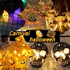 СВЕТОДИОДНАЯ Гирлянда в виде тыквы на Хэллоуин, светильник ящаяся гирлянда в виде черепа, призрака, глаз, призрака, светильник ящаяся гирлянда на Хэллоуин с батарейным боксом, светящаяся гирлянда