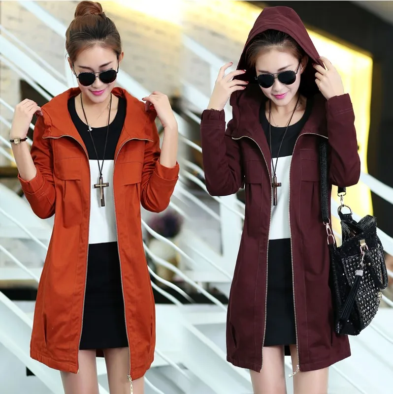 Женский свободный тренчкот средней длины зеленая ветровка в Корейском стиле на