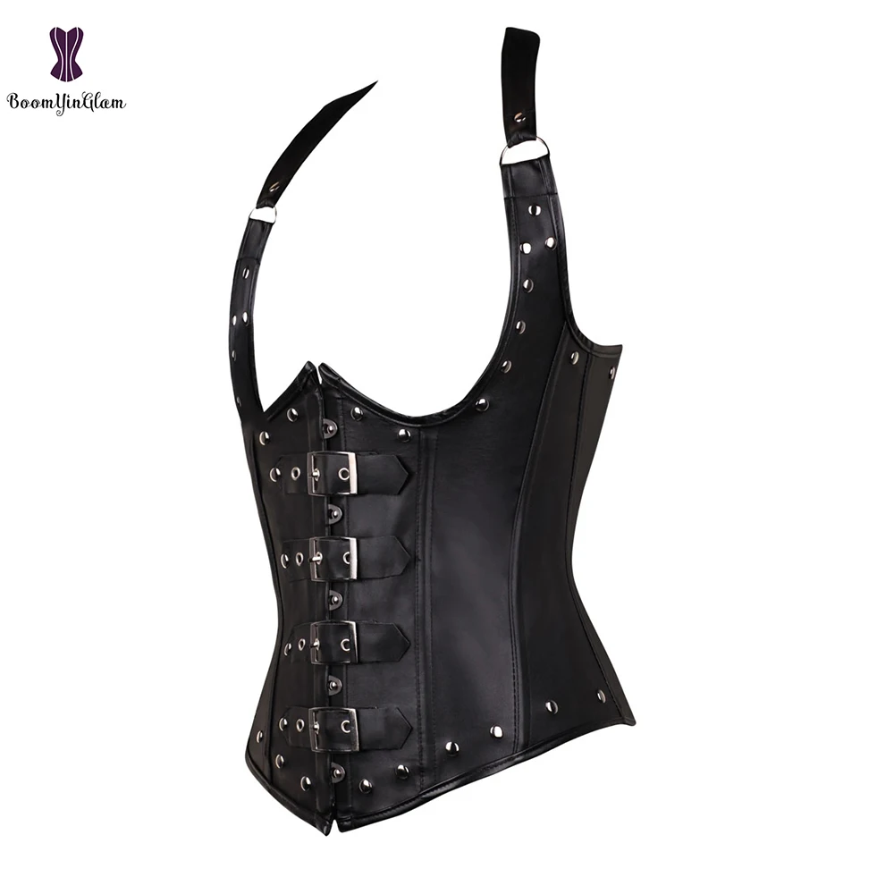 Корсет из искусственной кожи Женский жилет корсет со спиральными стальными