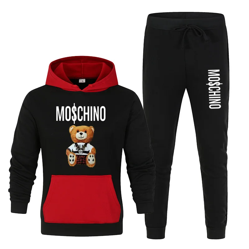 

New Fashion Stitching Pocket Hoodie Suit Men's And Women's Sweater Autumn And Winter Two-Piece Cute Bear Print