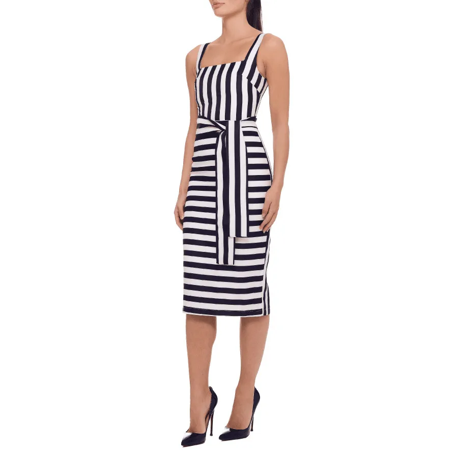 

Summer New White Black Vertical Striped Sleeveless Bandage Dress Elegant Woman Bodycon Dress Elegant Celebrity Party Dresses
