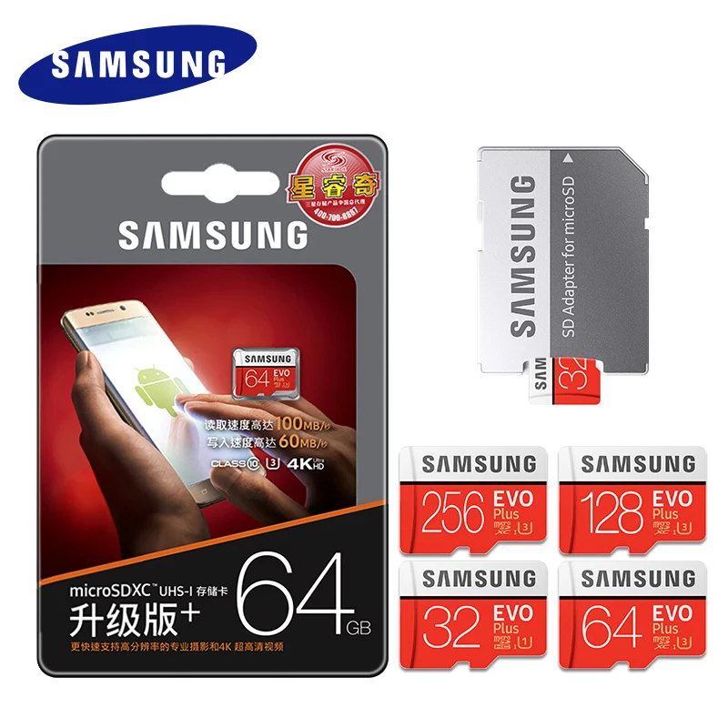 SAMSUNG TF Память 32 Гб 64 Гб 128 ГБ 256 ГБ 512 ГБ EVO Plus класс 10 карта памяти micro sd Водонепроницаемая sim-карта для смартфонов камера
