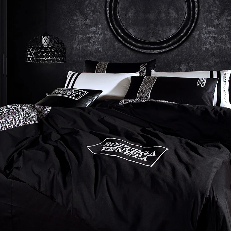 Набор постельного белья из 100% хлопка для мужчин черное белое пододеяльник