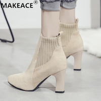 2021 winter womens boots new short tube warm boots fashion high heel boots platform boots casual stretch boots cool socks boots