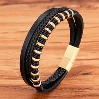 xqni luxury classic multi layer style hand woven winding stainless steel mens leather bracelet with magnet clasp mens jewelry