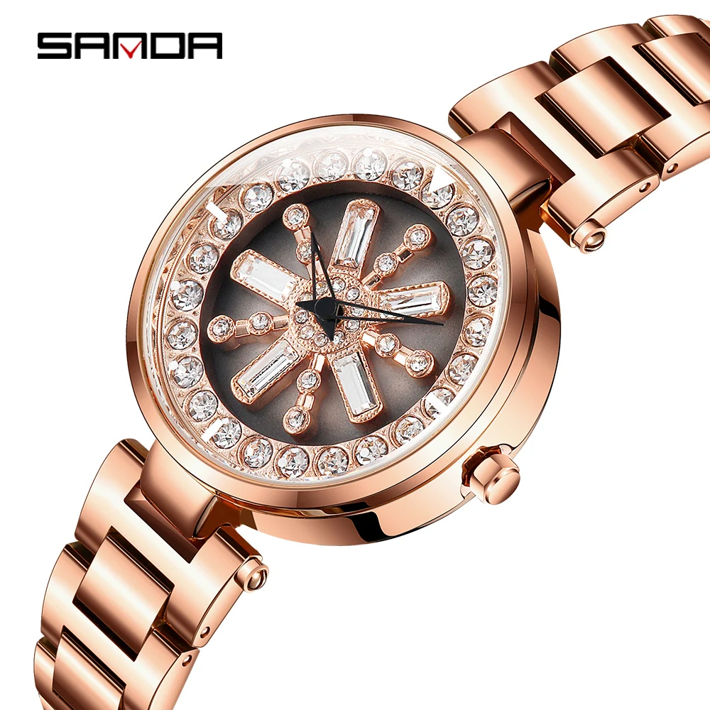 

Fashion Women Watches 360 Degree Flowers Rotating Waterproof Stainless Steel Strap Quartz Watch Sanda Brand Relojes Para Mujer