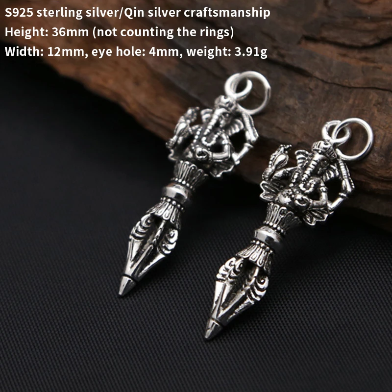 S925 Sterling Silver DIY Bracelet Accessories Elephant Trunk Vajra Pendant Bracelet Retro Style Pointed Pestle Wholesale