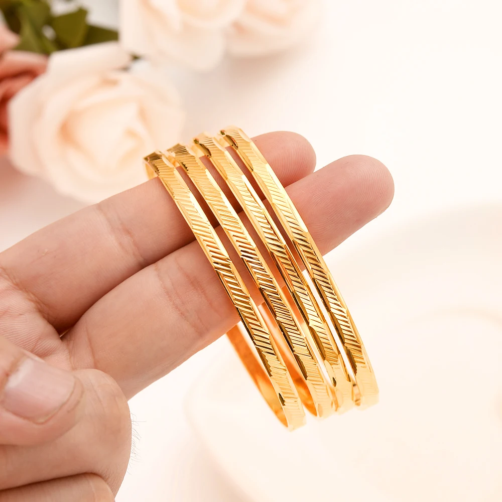 

4pcs dubai gold Bangle women girls Gold Color Ethiopian Bracelet Africa Arab Jewelry Circlet Child men boy Gift