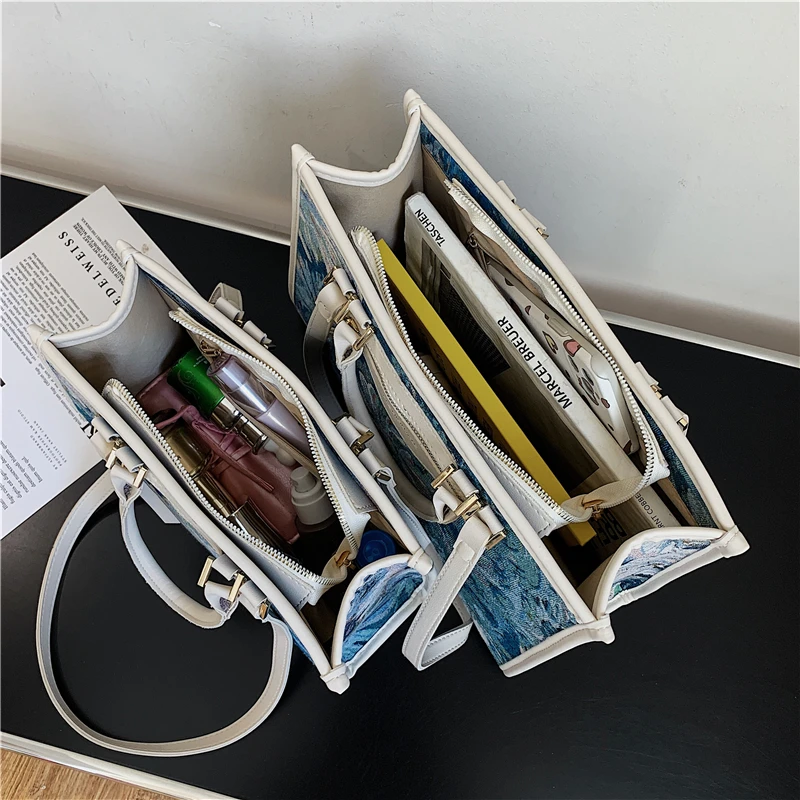 

Luxury Painting Flower Large Tote Shoulder Bags For Women Brand Designer High Quality Canvas Work Ladies Handbags Summer 2021