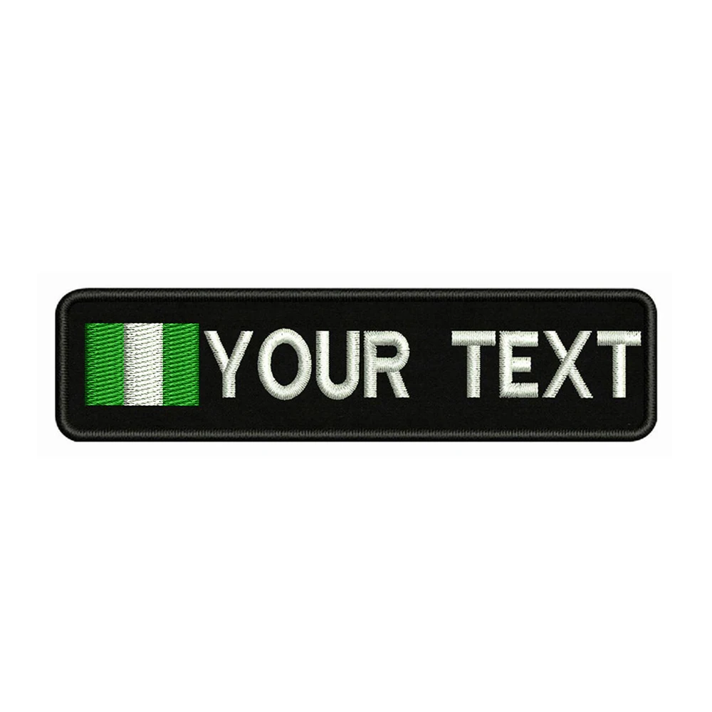 

Nigeria Flag 10X2.5cm Embroidery Custom Name Text Patch Stripes badge Iron On Or Velcro Backing Patches For Clothes Backpack