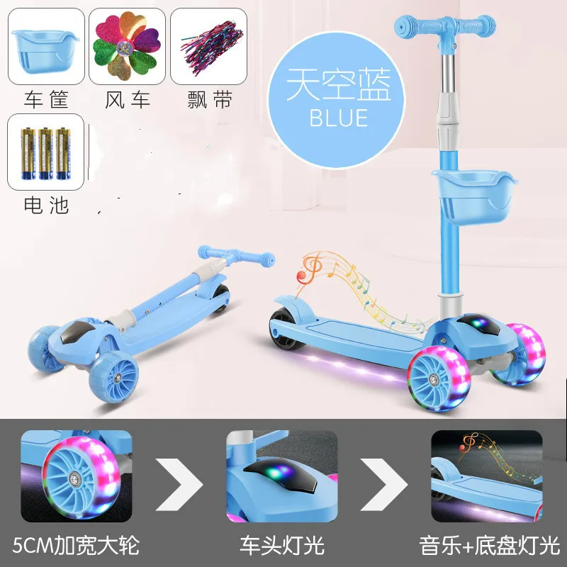

Folding Adjustable Height Balance Coordination Training Car Kids 3 Wheel Kick Scooter Foldable Seat LED Rotating Flashing Wheels