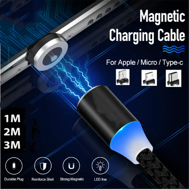 360 ° светодиодный магнитный Тип C Micro IOS адаптер зарядный кабель для iPhone SamsungS6 S7