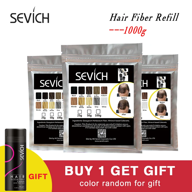 Sevich 10 Color 1000g Refill Bags Salon Regrowth Keratin Hair Fiber Thickening Hair Loss Conceal Styling Powders Extension