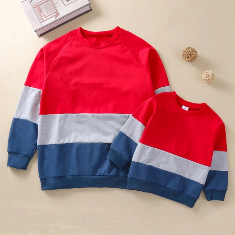 

Autumn Mom Kids Instagramable Family Look Clothing Parent-child Patchwork Long Sleeve Sweatshirt