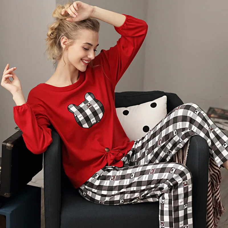 Женская одежда для сна пижамы новинка весна-осень длинный рукав 100% хлопок