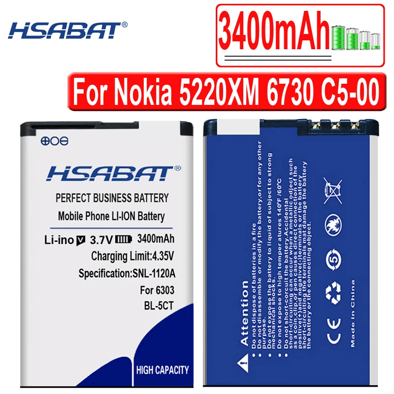 Аккумулятор HSABAT BL5CT 3400 мАч для Nokia 5220XM аккумулятор 6730 моделей 5220 года батарея 6303C