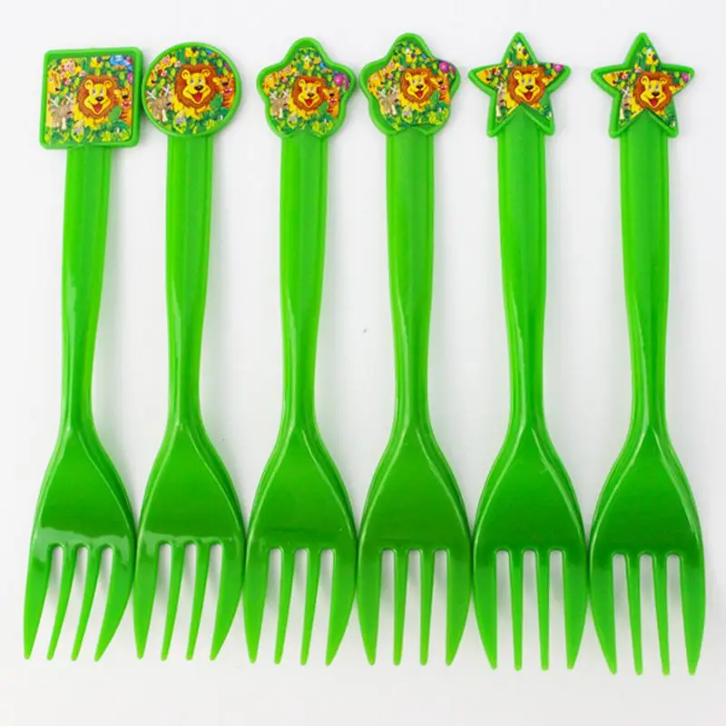 fork 6pcs 20 шт./лот Подарочная сумка с рисунком короля льва для вечеринки в честь рождения ребенка Подарочная сумка для конфет вечерние одноразовые пластиковые пакеты в стиле джунглей - Цвет: fork 6pcs