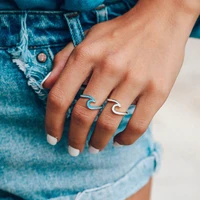 fashion simple high quality design sea wave rings ocean surf alloy pink blue white enamel finger jewelry 2021 for women surfer